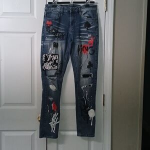 Rue21 Men's Graphic  Skinny Supreme Flex Black Jeans 32/32